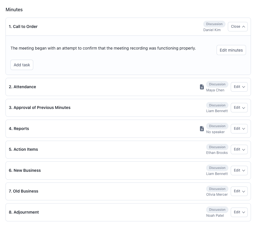 BoardSite meeting-minutes workspace
