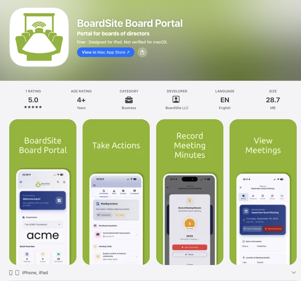 BoardSite Board Portal listing in the Apple App Store