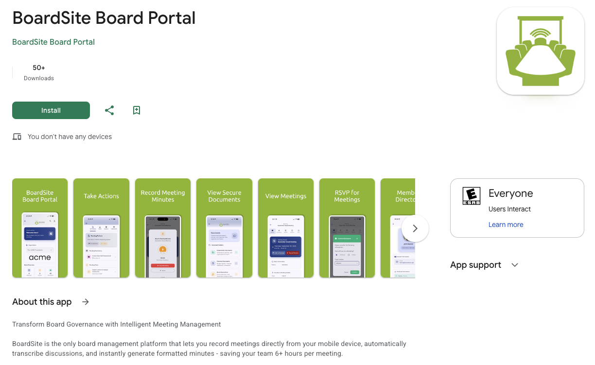 BoardSite Board Portal listing in Google Play