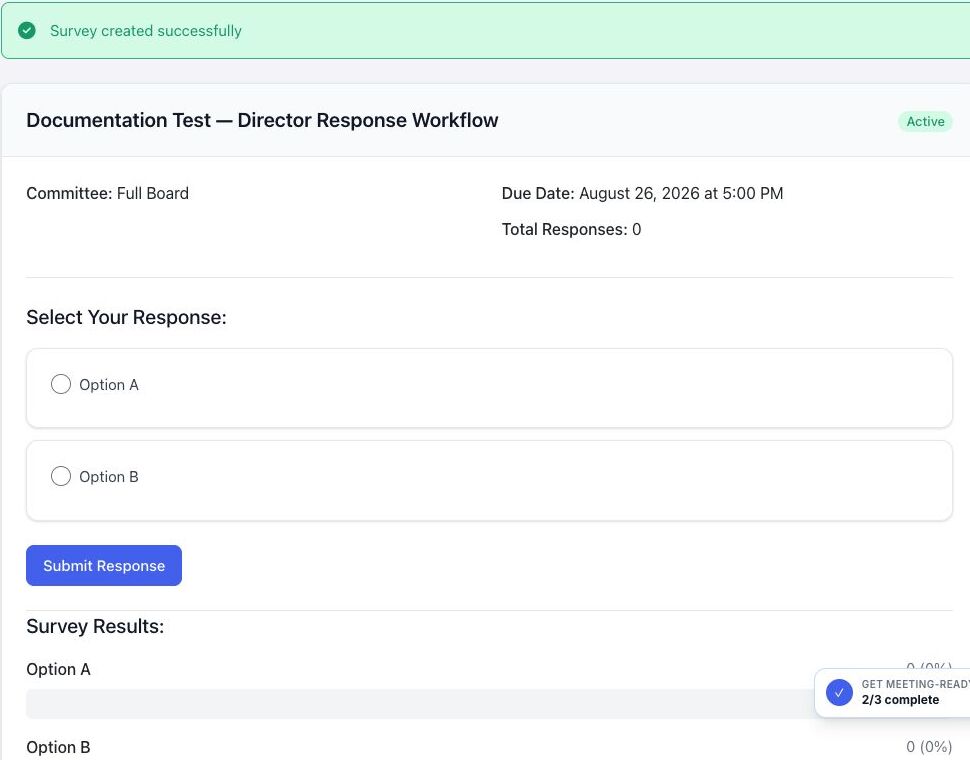 Active survey response form with two selectable options and Submit Response