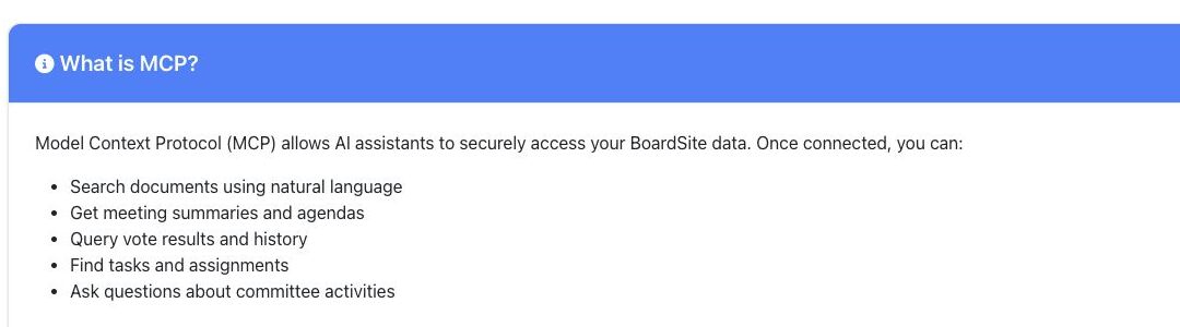 BoardSite MCP overview listing supported AI-assisted BoardSite queries