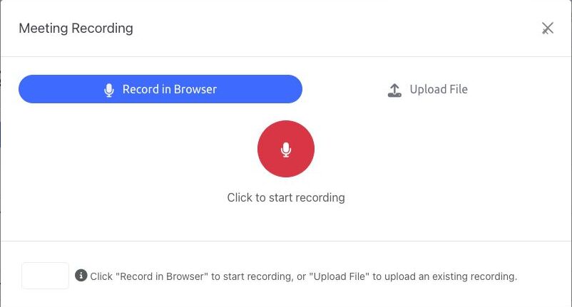 BoardSite Meeting Recording dialog on the Record in Browser tab